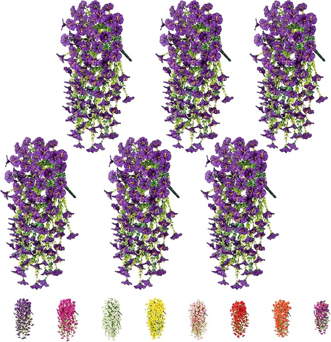 6-Pack Outdoor Artificial Flowers, 69-Flowered Large Morning Glory, Uv-Resistant Artificial Morning Glory,Perfect for Outd...