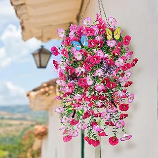 EOECL 4 Pcs Artificial Flowers for Outdoor, Realistic Artificial Hanging Flowers for Outdoors, UV Resistant Fake Plants Si...