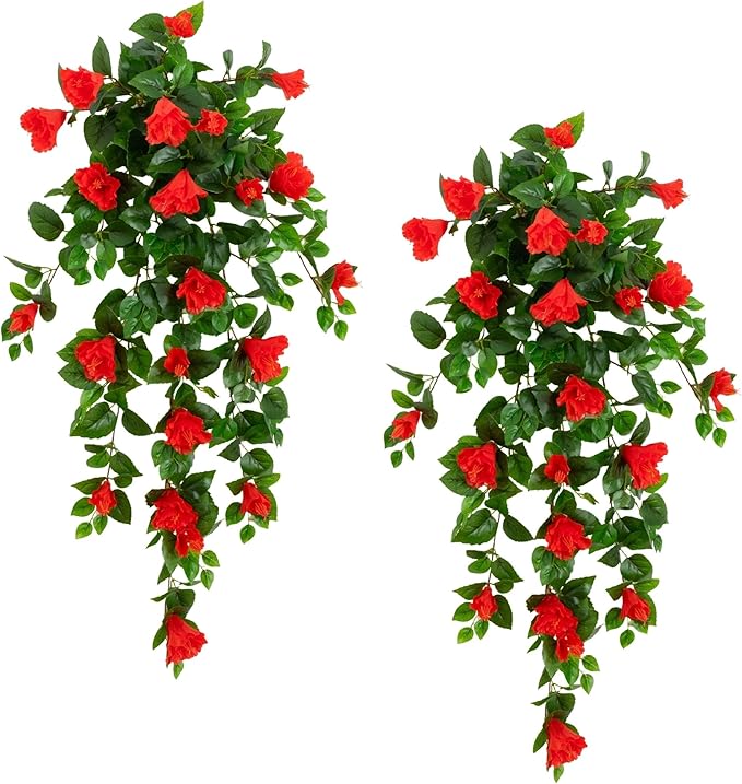Nearly Natural 41in. UV Resistant Artificial Hibiscus Hanging Plant (Indoor/Outdoor) - Set of 2