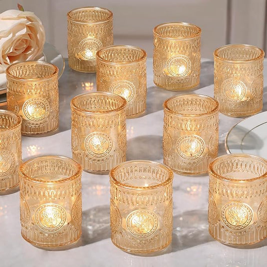 MATAHUM 24 Pcs Gold Votive Candle Holders, Glass Tealight Candle Holders for Home Decor, Wedding Table Centerpiece, Birdal...