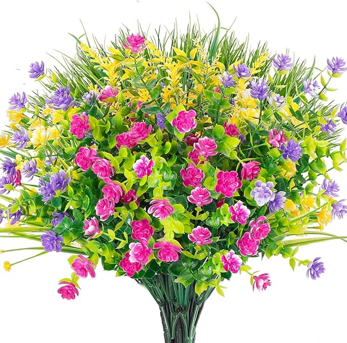 Ageomet 9pcs Spring Flowers Artificial Flowers Outdoor Cemetery Flowers UV Resistant Plastic Flowers Fake Flowers for Home...