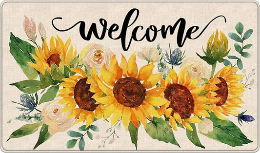 Tailus Welcome Fall Sunflower Decorative Front Door Mat, Autumn Floral Flowers Doormat Indoor Outdoor Rose Non-Slip Floor ...