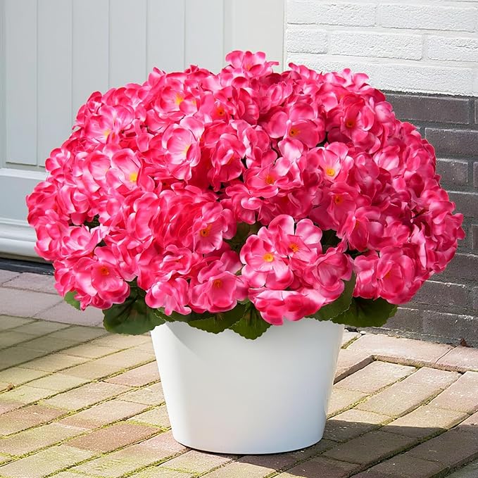 ATTGREAT Artificial Flowers for Outdoors Faux Geraniums Plants UV Resistant Outside Fake Silk Flowers Bulk Plastic Greener...