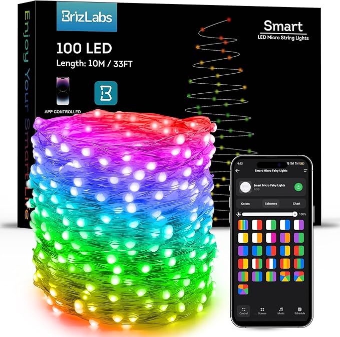 BrizLabs Smart Fairy Lights, 33ft 100 LED Color Changing Fairy Lights Work with Alexa/Google Home, WiFi Pink Valentine's D...