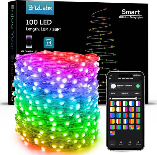 BrizLabs Smart Fairy Lights, 33ft 100 LED Color Changing Fairy Lights Work with Alexa/Google Home, WiFi Pink Valentine's D...