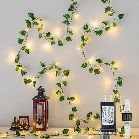 Pellimo Vine String Lights Plug in, 23FT 73 LED Vines with Fairy Lights, Faux Pothos Leaf Garland with Light for Bedroom, ...