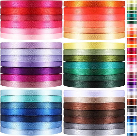Thiccywoov 40 Rolls Satin Ribbons Colorful Fabric Ribbons Assorted Solid Rainbow for Gift Wrapping Bows Crafts DIY Bouquet...