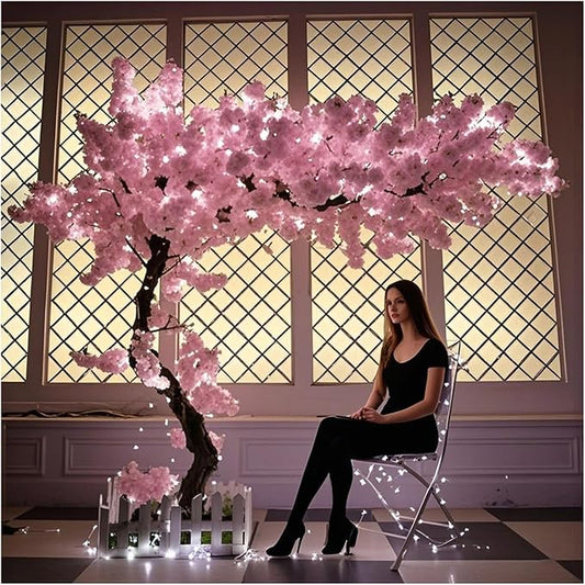 CDDUOLA 5ft Cherry Blossom Tree Artificial with Lights Faux Pink Artificial Flowers Handmade Fake Japanese Cherry Blossom ...