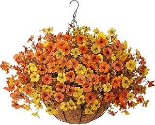 Artificial Fake Hanging Baskets Fall Flowers for Outdoors Autumn Decoration, 12 PCS Faux Daisy Silk Plants Outside UV Resi...