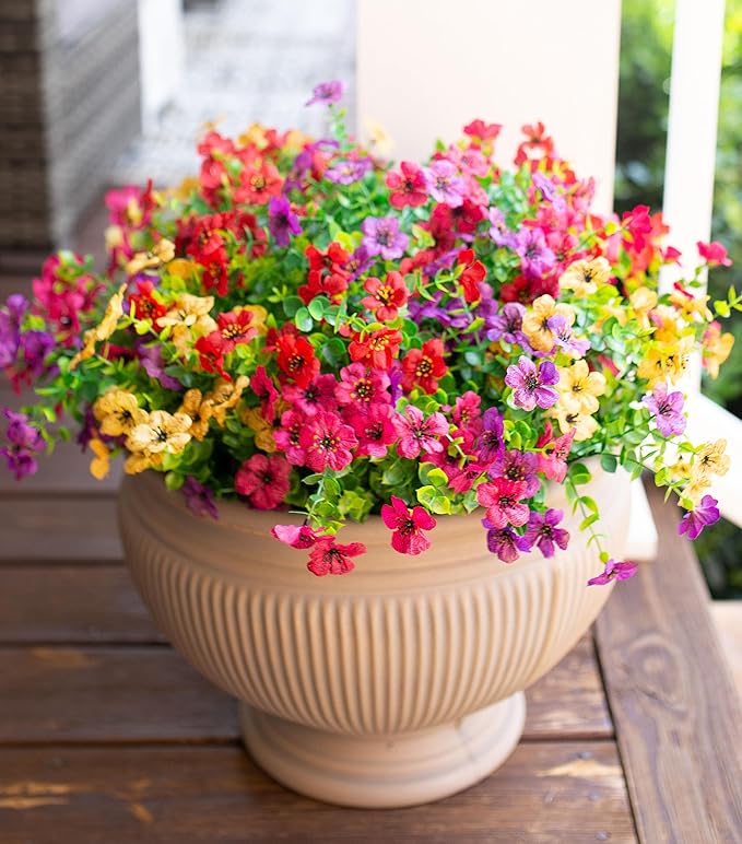 HyeFlora Artificial Flowers for Outdoor Indoor Garden Home Decoration, Faux Flower Daisy with Eucalyptus Leaves Fake Plant...