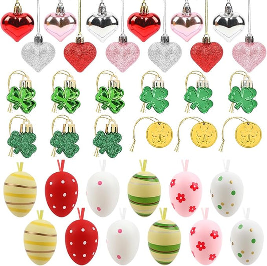 JUNEBRUSHS Valentines Day Decor Tree Decorations Set, 36 Pcs Ornaments for Valentine's St Patricks Easter Glossy Glitter H...