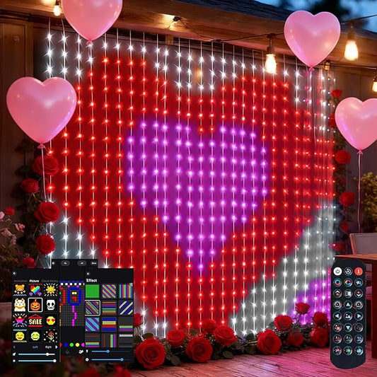 Dazzle Bright Smart Curtain Lights, 400LED 6.6FT x 6.6FT Color Changing Valentine's Day Christmas Lights with Remote & AP...