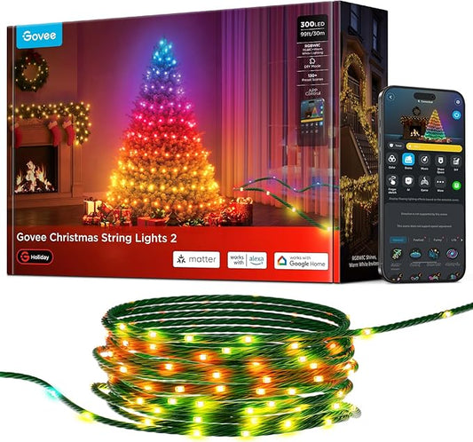 Govee Christmas Lights 2, RGBWIC 99FT 300LEDs Holiday String Lights with Shape Mapping Function, Smart LED Decoration for ...