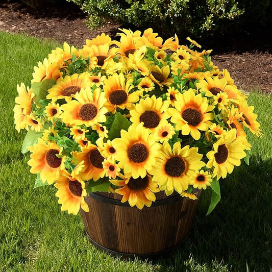 Homsunny Fake Sunflowers Artificial Flowers for Outdoor Decoration, 6 Pcs Faux Silk Sunflowers Realistic UV Resistant for ...