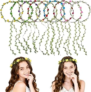 9 Pack Floral Headpiece Assorted Colored Flower Crowns for Women Girls, Bohemian Floral Headband Wreath Garland for Fairy ...