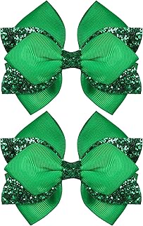 4" Glitter Christmas Green Hair Bow Clips Girls Sparkly Ribbon Sequin Bow Cheer Barrettes Alligator Hairpins for Teens Tod...