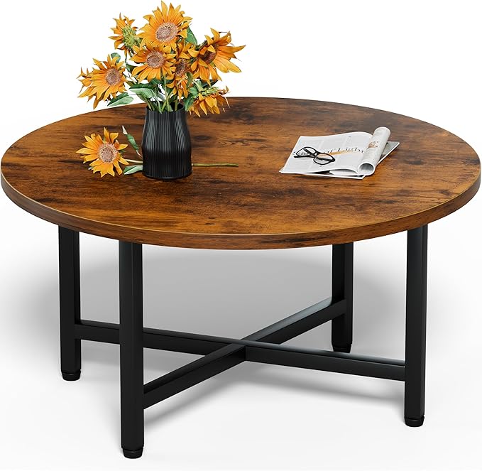 FURMORENE Coffee Table, 23.6" Small Coffee Tables, Brown Round Coffee Tables for Living Room, Floor Table for Sitting on T...