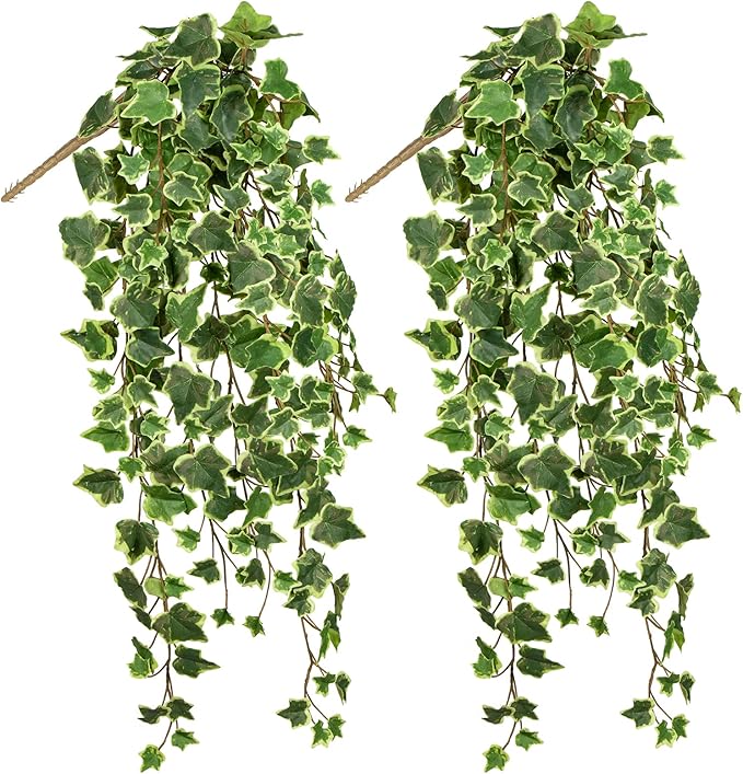 Hollyone 2pcs Artificial Hanging Plants 35.4" Fake Ivy Vine Faux Ivy Leaves Fire and UV Resistant Hanging Plant Wall Green...