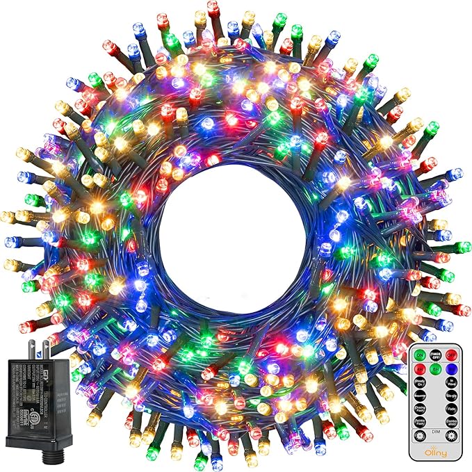 Ollny Christmas Lights 400LED 132FT, Plug-in Outside Tree Lights with Timer and 8 Modes, Remote Control Waterproof Dimmabl...