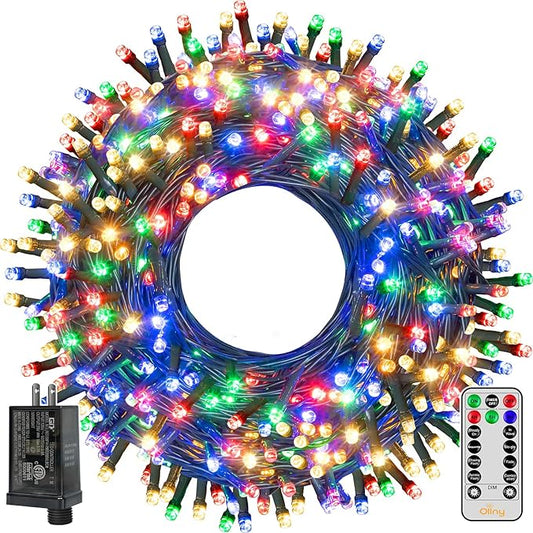 Ollny Christmas Lights 400LED 132FT, Plug-in Outside Tree Lights with Timer and 8 Modes, Remote Control Waterproof Dimmabl...