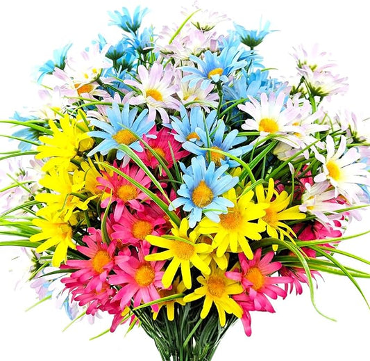 FOUSUKA 4 Bundles Artificial Large Daisy Fake Plants Flowers Faux Silk Wildflowers Bouquet Outdoor UV Resistant for Home D...