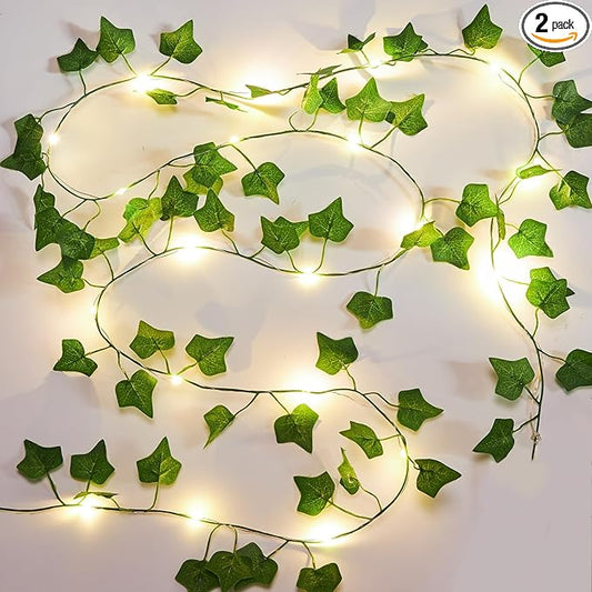 KASZOO 2 Pack 6.56 Ft Vines with Fairy Lights Battery Operated, 40 LEDs Artificial Garland Plant Vine Fairy Light, Hanging...