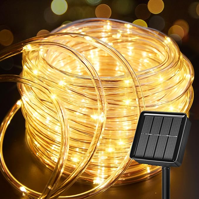 Brightown Solar Rope Lights, 39FT 100LED Outdoor Solar String Lights, IP65 Waterproof Solar Powered Fairy Lights with 8 Li...