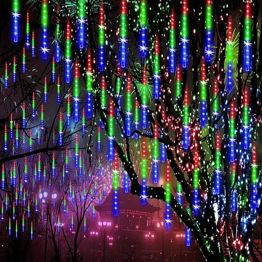 ZPQBEYE Meteor Shower Lights Outdoor Christmas Lights 24-Tube 576LEDs Snow Falling Rain Cascading Icicle Light for Christm...