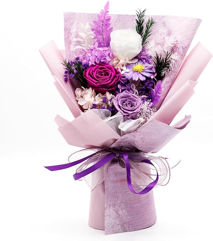 Bonvequ Preserved Flowers Bouquet, Eternal Natural Rose, Flower Birthday Decorations for Mom Women,Send Flowers Prime,Wedd...