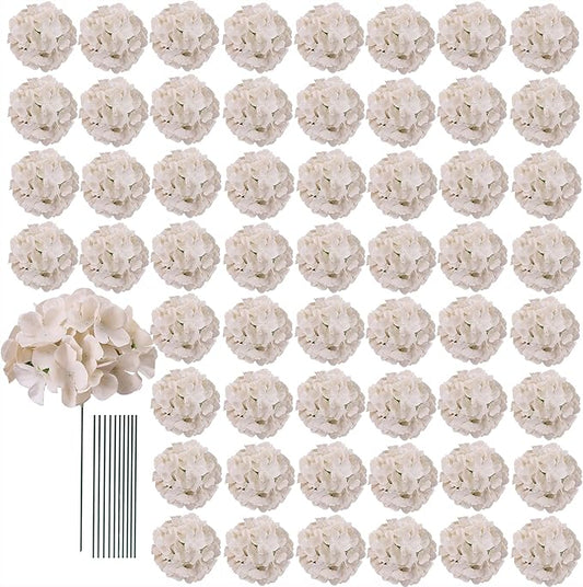 AVIVIHO 65pcs Fake Flowers Beige Hydrangea Artificial Flowers Bulk (Not Squished, No Steaming Need) Silk Flowers with Stem...
