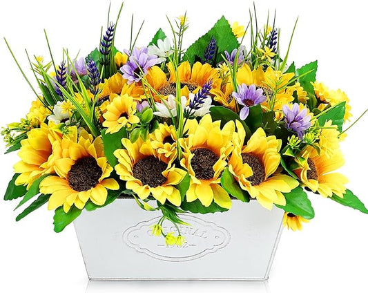 Scawim Sunflower Centerpieces for Tables, Artificial Flowers Arrangement in Pot Fake Sunflowers for Home Decor, Rustic Pot...