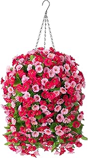INXUGAO Artificial Flowers with Hanging Basket, Outdoor Faux Plants Silk Morning Glory Vines, Fake Green Arrangement for G...