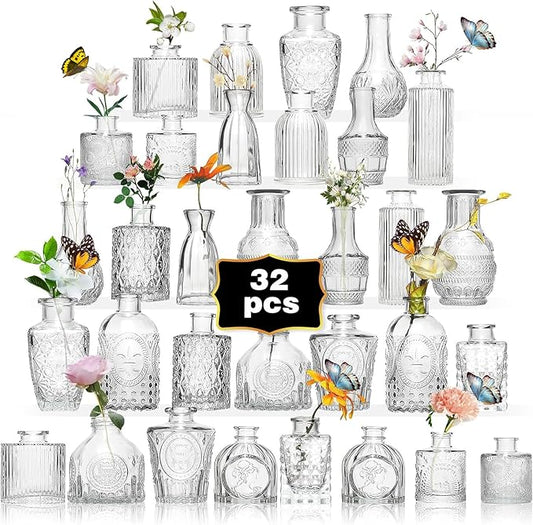 Anquephd Glass Bud Vase Set of 32PCS Wedding Centerpieces for Tables,Mini Clear Bud Vases for Flowers,Small Flower Vases S...