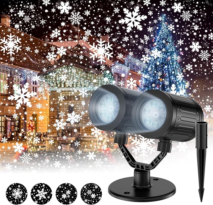 afzdby Christmas Snowflake Projector Lights Outdoor,Timer Setting Double Head Snowfall Led Lights Waterproof,Landscape Dec...