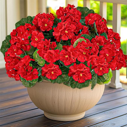 Artificial Geraniums Flowers for Outdoors Spring Decor, Fake Flowers 4 Bundles UV Resistant Fake Geraniums Flowers Silk Fa...
