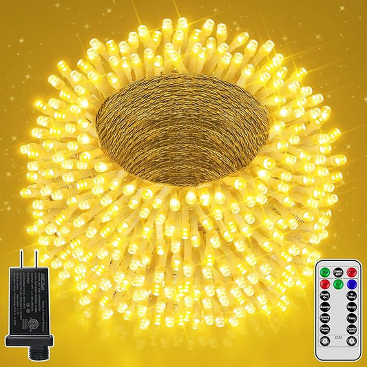 Ccinny 328FT 1000 LED Christmas Lights Outdoor Waterproof, Timer & Memory Function, 8 Modes Warm White String Lights Plug ...