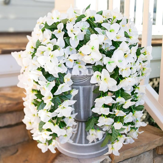 HyeFlora Bougainvillea Artificial Hanging Flowers Plants for Outdoors Decoration, 2pcs White Fake Flowers Silk Bougainvill...