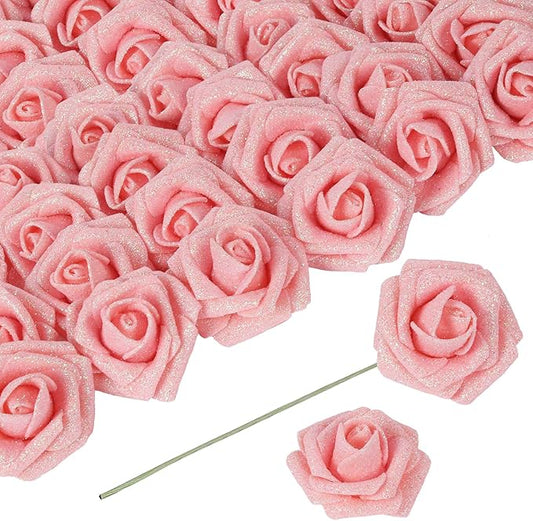 ICBOX Glitter Roses Artificial Flowers 30 PCS Foam Roses 2.17 in Foam Flowers Glitter Flowers with Stem Fake Flowers for D...
