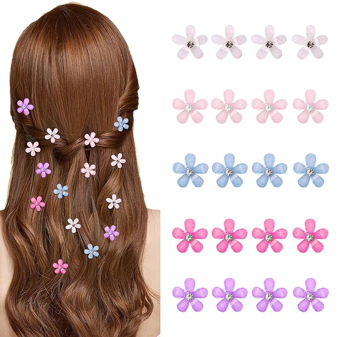 Mini Rhinestone Flower Hair Clips,20Pcs Cute Small Flower Decorative Wedding Bridal Hair Barrettes and Pins Hair Accessori...