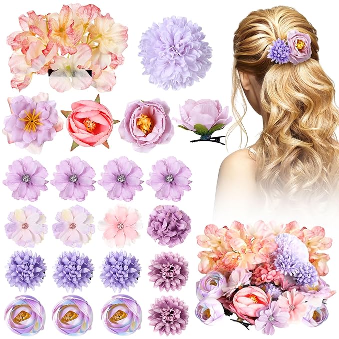 BBTO 21 Pcs Flower Hair Clip Rose Hair Clips Barrettes for Women Flower Accessories Boho Bride Claw Clip Hairpin Brooch Pi...