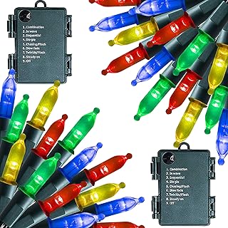 Dazzle Bright Battery Operated Christmas Lights, 2 Pack Total 32Feet 100LED Clear Mini String Lights Waterproof with 8 Mod...