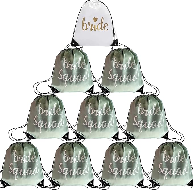 LotsBuyLots 10 Pcs Bride & Bride Squad Drawstring Bags Bachelorette Party Drawstring Bags for Bridal Shower Wedding Bachel...