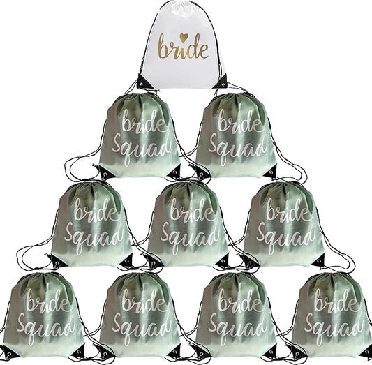 LotsBuyLots 10 Pcs Bride & Bride Squad Drawstring Bags Bachelorette Party Drawstring Bags for Bridal Shower Wedding Bachel...
