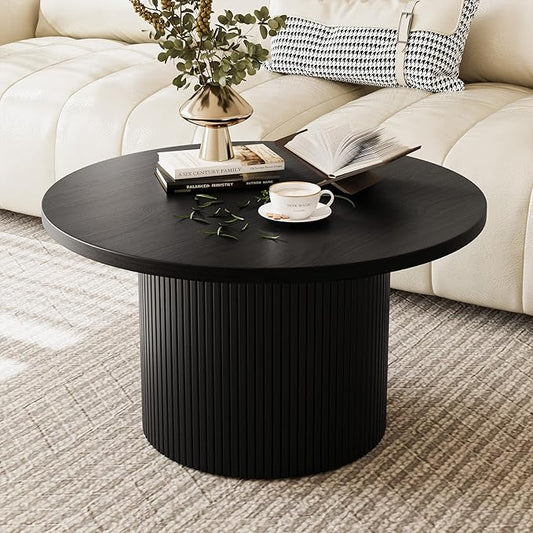 MAISONARIA Black Round Coffee Table with Metal Frame, 35" Coffee Tables for Living Room, Circle Wood Accent Center Table f...