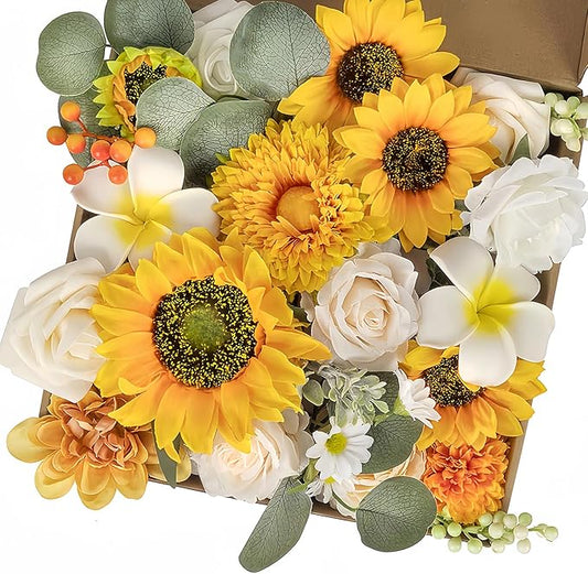 JSLOVFLO Multi Use Artificial Flowers Sunflowers Combo for DIY Centerpieces Arrangements Wedding Bridal Bouquet Table Chai...