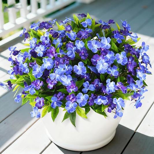 Artificial Impatiens Flowers for Outdoors, 6 Bundles Silk Fake Flowers for Spring Summer Decoration, UV Resistant Faux Pla...