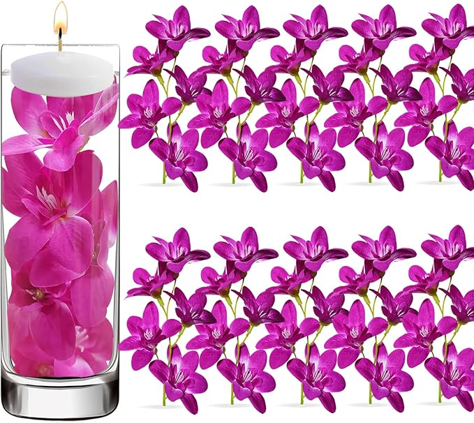 10 Pcs Artificial Flowers for Floating Candles Centerpiece Purple Orchid Faux Flower Vase Fillers for Birthday Wedding Din...