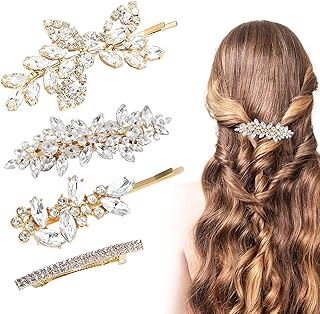 4Pcs Gold Rhinestone Hair Accessories, Shiny Clips for Bride, Wedding Hair Accessories for Women, Wedding Crystal Hairpin ...
