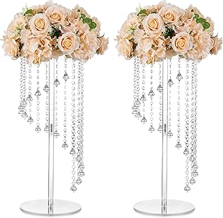 Nuptio Flower Vases Wedding Centerpieces - 2 Pcs 23.6 inches Tall Acrylic Vase Stands for Crystal Centerpiece Table Decora...
