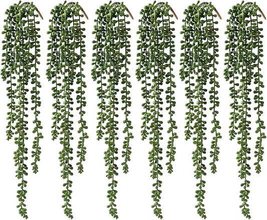 dallisten 6 Pcs Artificial Succulents Hanging Plants, Fake String of Pearls Greenery Plants, Decoration for Wall, Home, Ba...